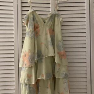 Target Asymmetrical Floral Dress - Light Green and Peach